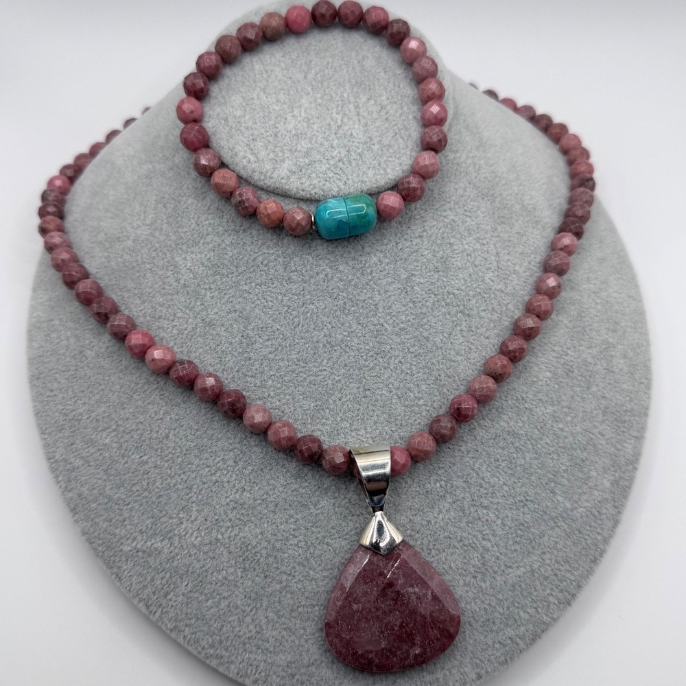 Jay King DTR Sterling Silver‎ Rhodonite Beaded Turquoise Clasp Necklace Bracelet